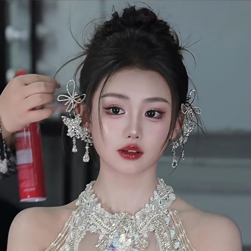 Diamond-encrusted Butterfly Hollow Water Drop Pendant Earrings Temperament Versatile High-end Ear Hanging Fashion Light Luxury Niche Earrings Women