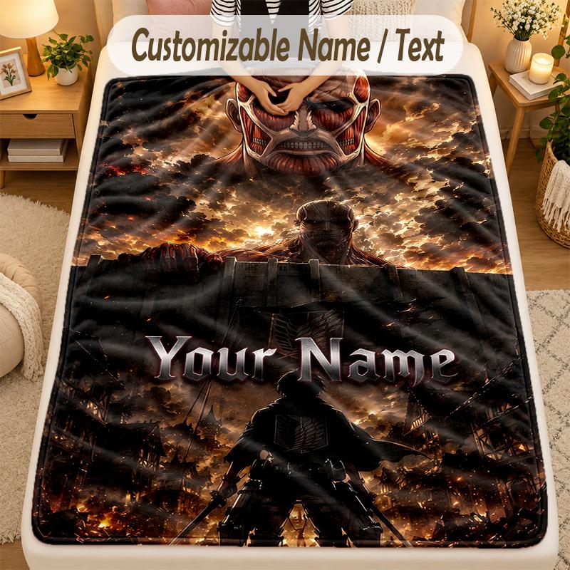 Flannel BlanketAttack on Titan Custom Name Text Personalized Soft Warm Throw Blanket Home Decor Gift