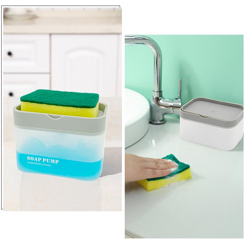 Automatic Press Soap Dispenser with Brush & Sponge for Easy Kitchen Cleaning
