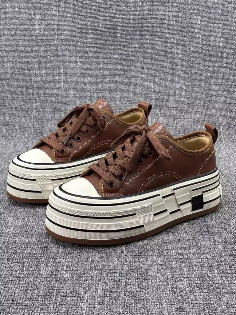 Women's canvas shoes European station 2025 new autumn platform muffin shoes fashionable versatile round head color matching single shoes women