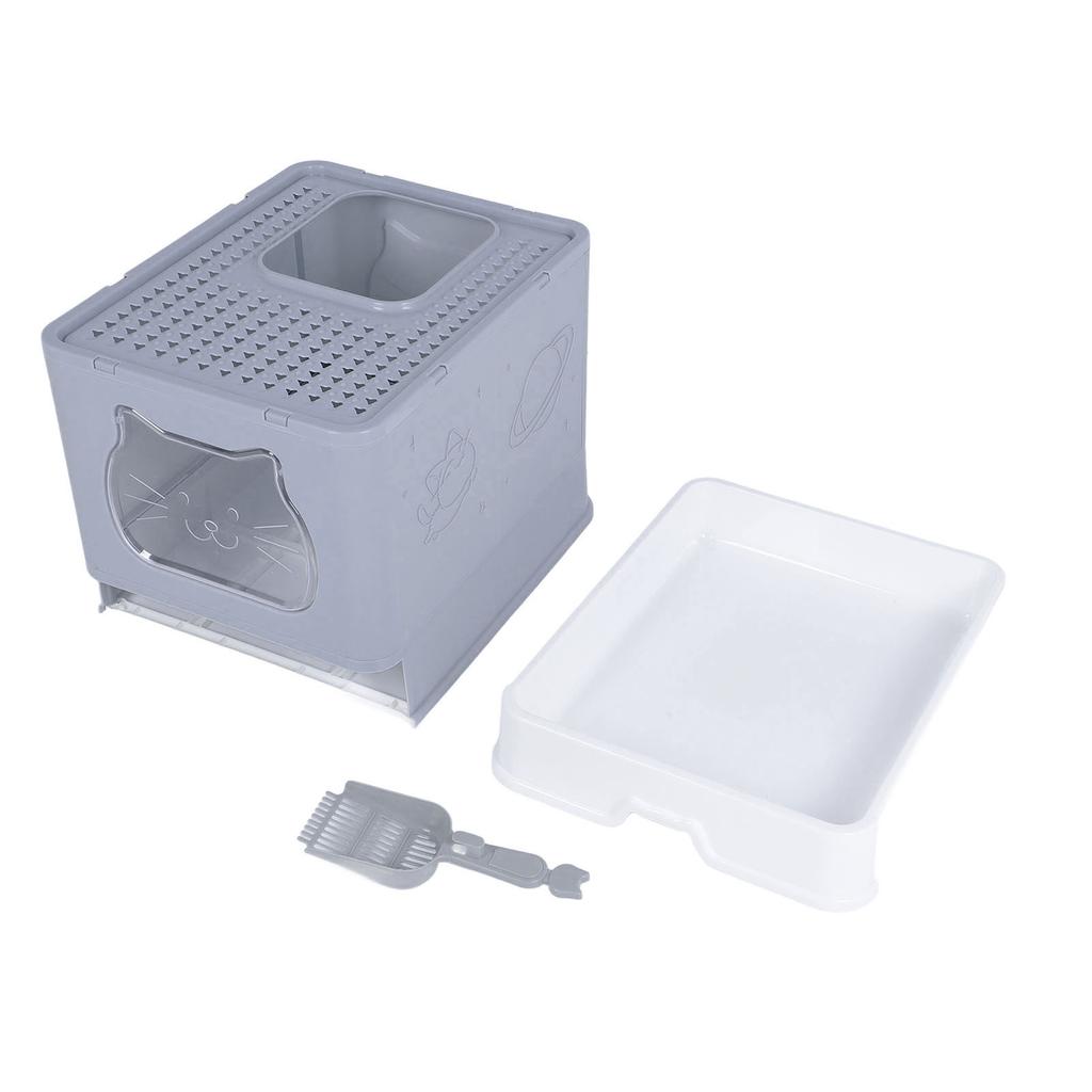 Enclosed Cat Litter Box Anti Splashing Easy to Clean Odor Control Large Top Entry Foldable Kitty Litter Tray with Lid