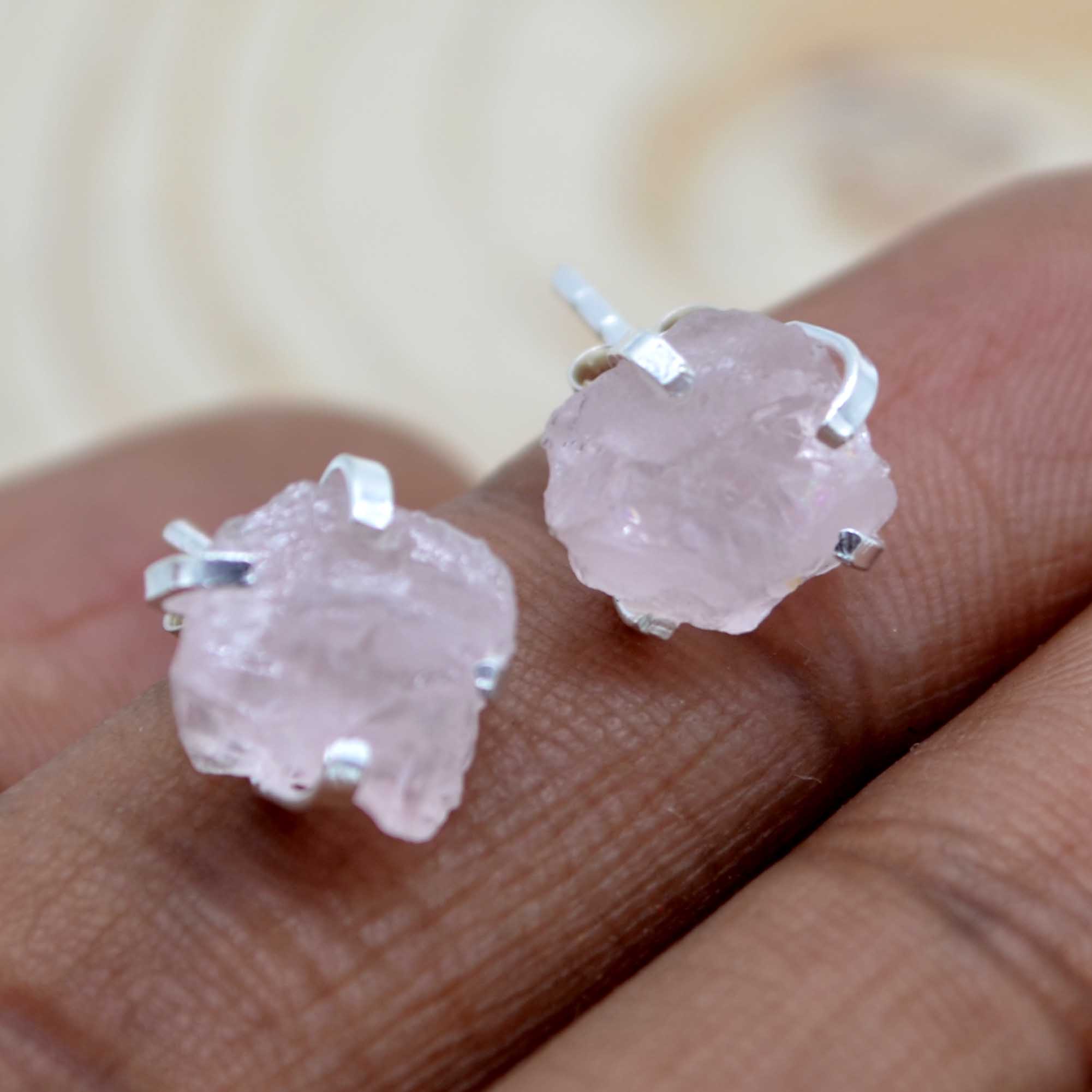 

Серьги из стерлингового серебра 925 пробы из необработанного розового кварца, грубые серьги ручной работы из натурального необработанного драгоценного камня, подарок для нее розовый