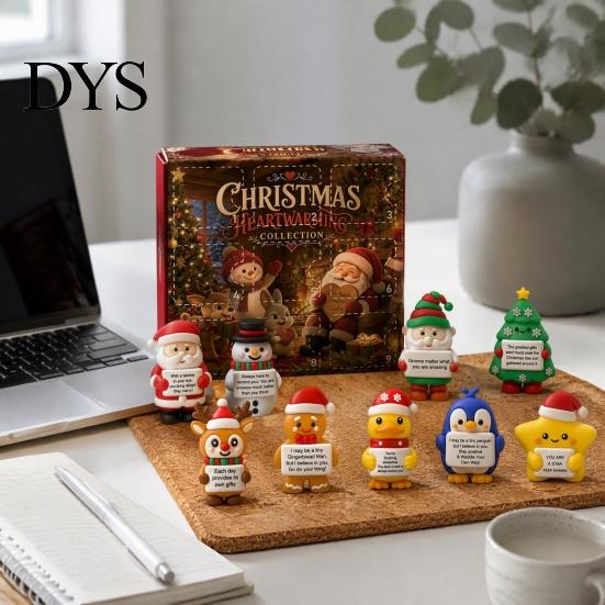 Cute Christmas Decorations 9 Grid Countdown Box, Santa Snowman And Gift for Best Friends Reindeer Figurines with Inspirational Quotes, Holiday