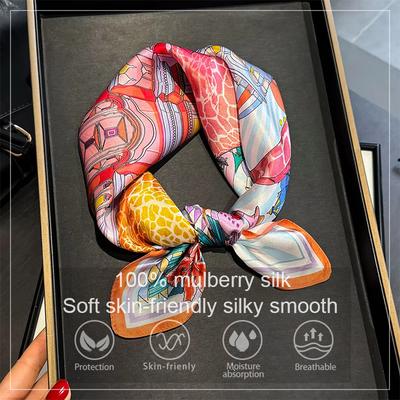 Luxury 100% Real Silk Scarf Women Floral Print Bandana Shawl Lady Neckerchief Handkerchief Female Neck Bag Decorative Wrap 53cm