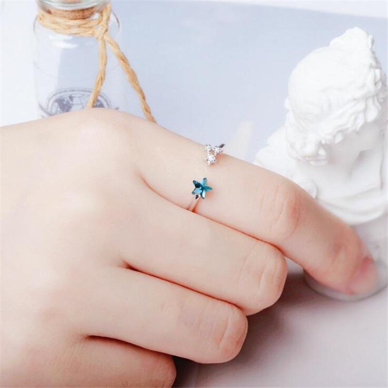 Latest Fine Attractive Fresh Blue Star Stelring Color Jewelry Personality Sweet Minimalist Minimalist Crystalline Opening Rings R129Fashion