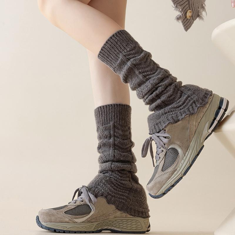 Fashionable Twist Cable Knit Footless Middle Calf Socks Pleated Ruched Ruffled Leg Warmers Boot Toppers Covers for Women