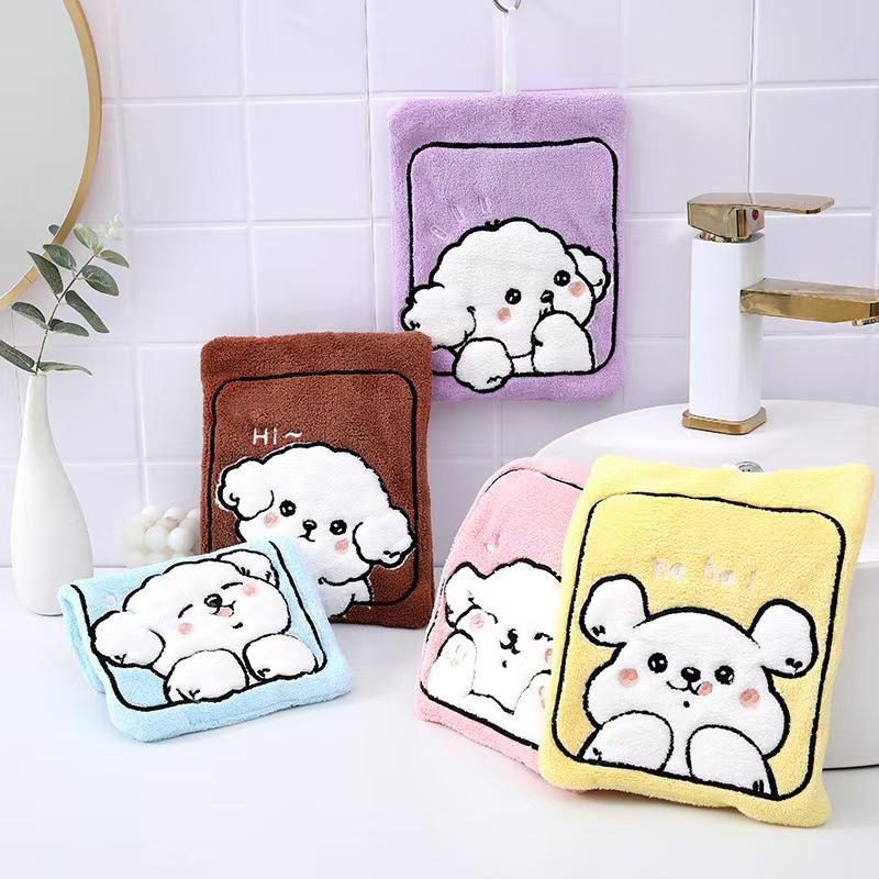 Square Puppy Kids' Coral Fleece Towel - Water Absorbent, Quick Dry, Thick, Soft, Cute