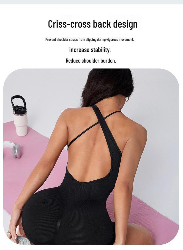 European & American Crossback Open-Back Elastic Fitness Jumpsuit