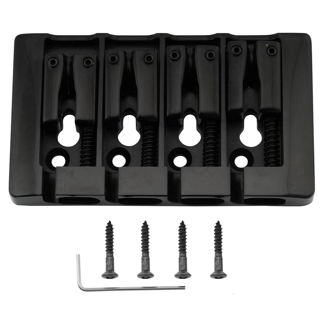 Musiclily Pro 19mm Pitch Solid Zinc 4-String Bass Bridge, Black