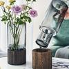 Elegant Glass Vase with Wooden Base for Hydroponic Plants, Modern Tabletop Floral Arrangement Home Decoration