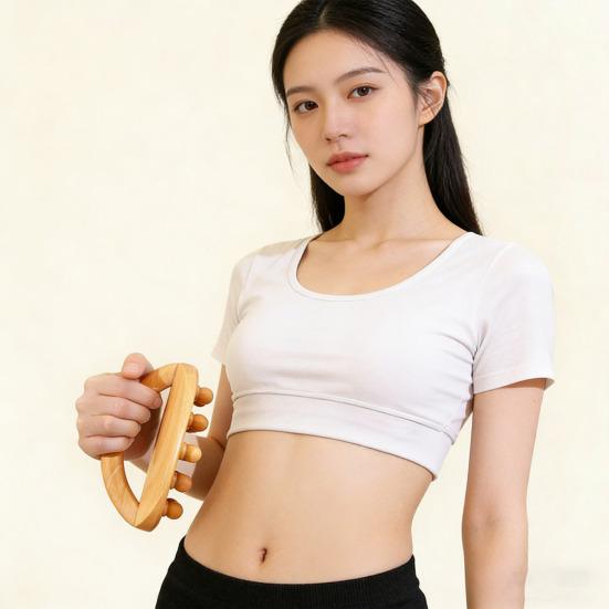 Wooden Massage Tools with Handle 14 Beads Wooden Massage Roller for Body Shaping Lymphatic Drainage Cellulite Reduction Gua Sha Massager