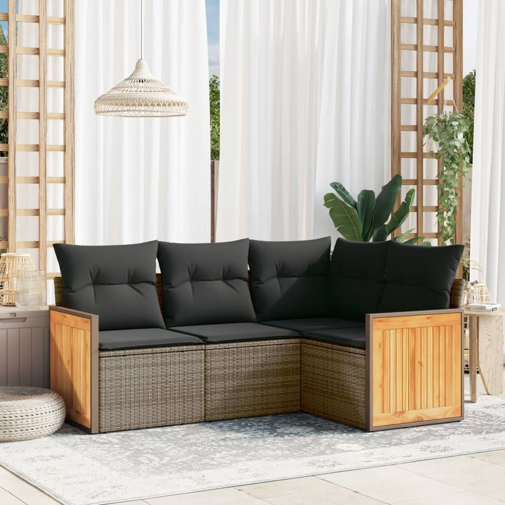 Vidaxl 4-Cz. Garden Lounge Set, Cushions, Grey, Rattan PE