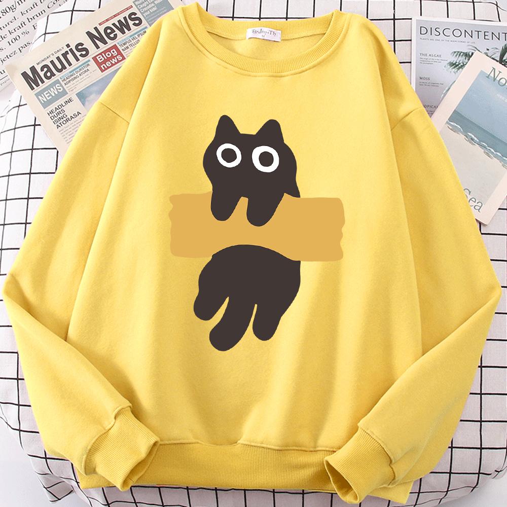 Fun Adhesive Tape Cat Cute Print Cartoons Hoody Men Women Hoodie Autumn New Hoodies O-Neck Loose Clothes Sweatshirts