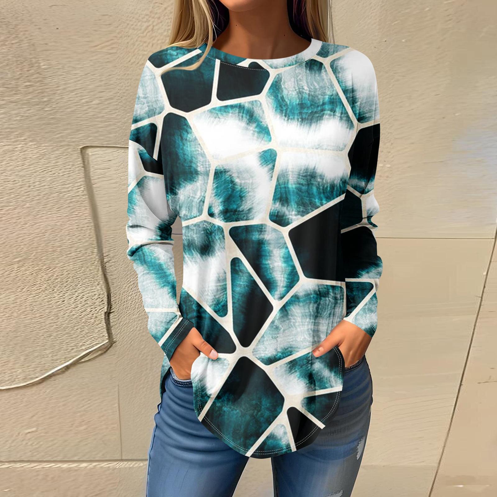 

Футболки для женщин, осенние повседневные рубашки с длинным рукавом, толстовка, винтажный топ с графическим принтом, пуловер S зелёный