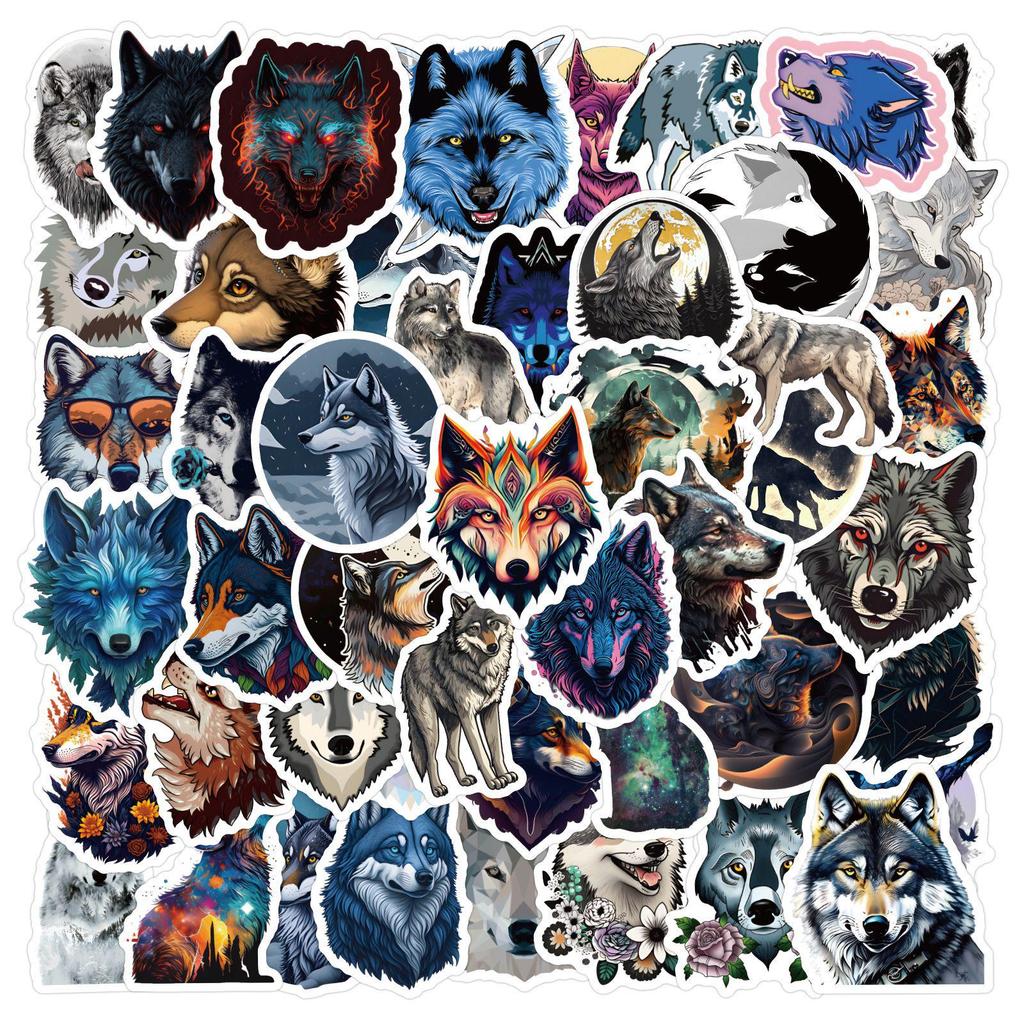 60-Piece Waterproof Wolf Cartoon Graffiti Stickers for DIY Decoration