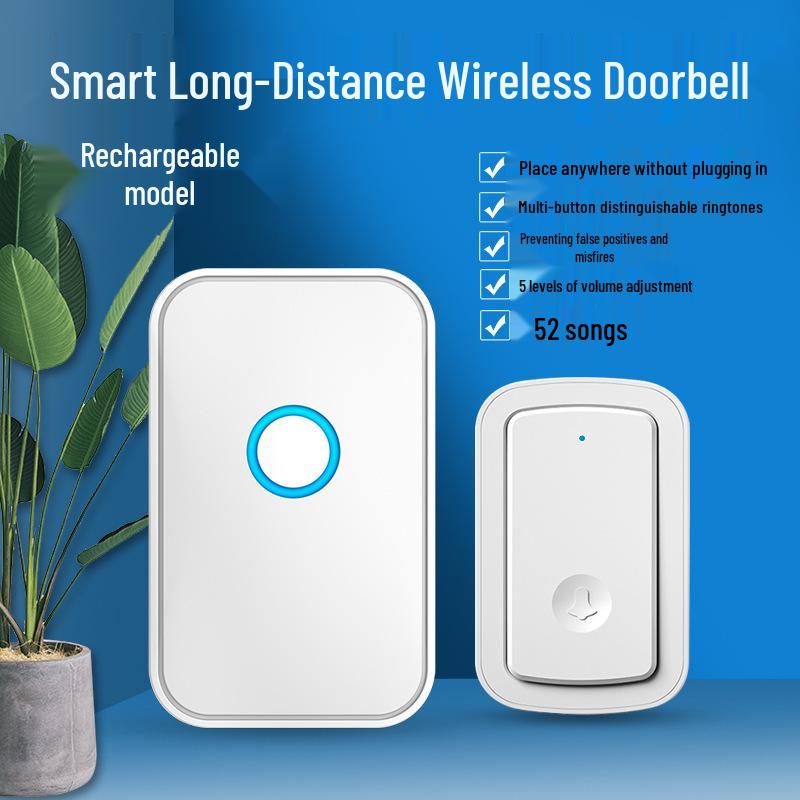 Wireless Home Doorbell with Rechargeable Battery, Waterproof Button, and Emergency Call Feature for Elderly