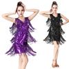 Women Latin Dress Shiny Sequin Sleeveless Tassels Fringed Dress Tango Samba Rumba Ballroom Salsa Jazz Dance Performance Costume