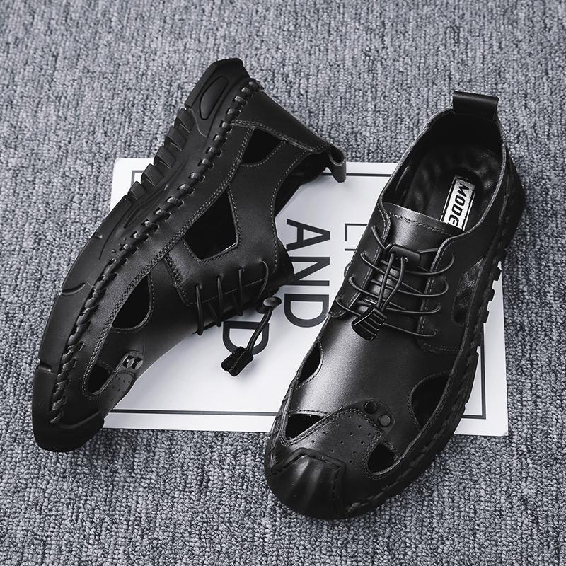 Fashion Genuine Leather Mens Sandals New Arrival Summer Men's Beach Flats Fashion Non-slip Wading Aqua Shoes Soft Sole Versatile Sandaly