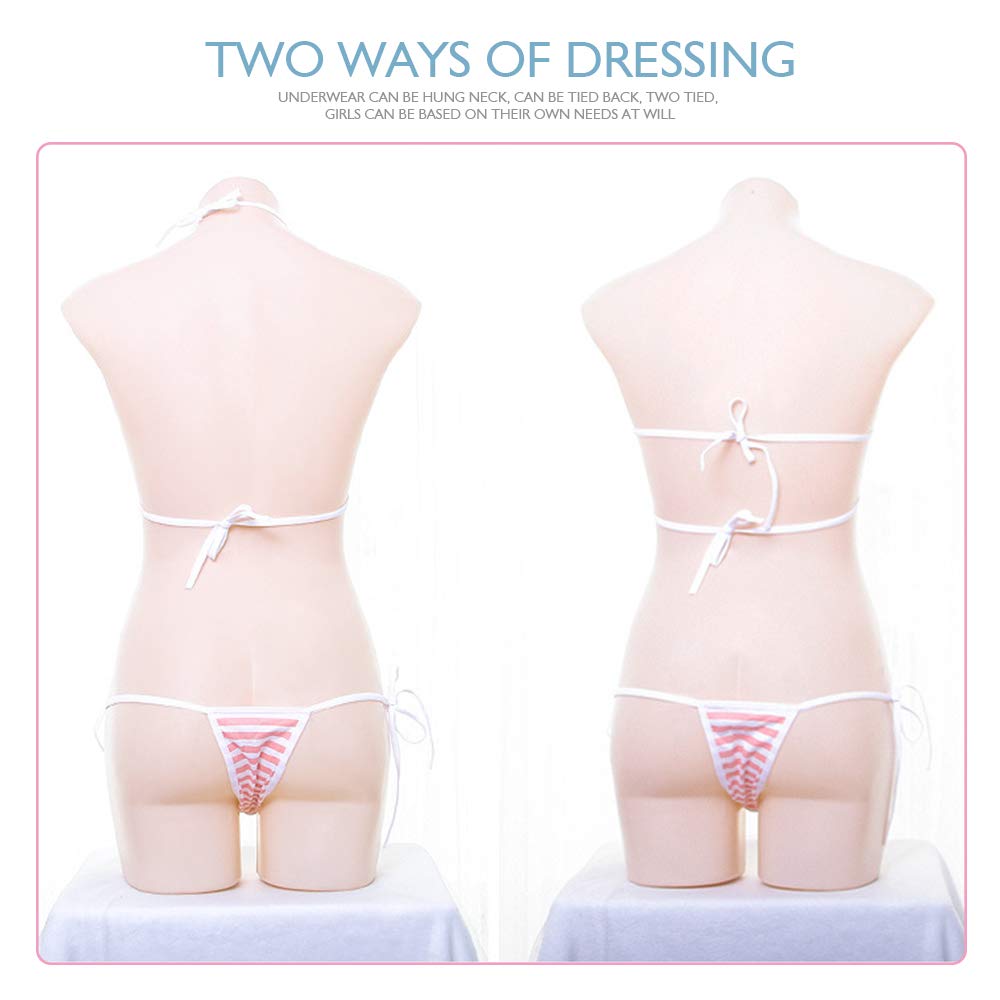 Eyepatch Bikini Cosplay Tiny Micro Bikini Triangle Bikini Square Bikini Separates Lolita Mini Bra Bikini T-Shorts Striped Halter Neck Doll Swimsuit