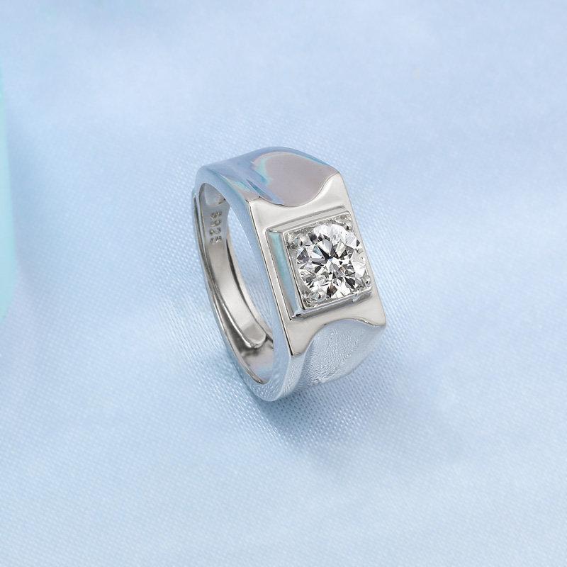 925 Sterling Silver Rings for Men Shining Crystal Adjustable Size Fashion Gifts Engagement Wedding High Quality Jewelry
