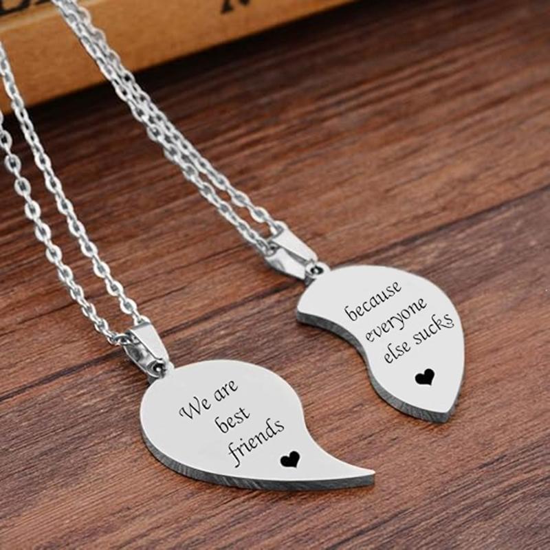 2 Stück/Set Wir sind beste Freunde, weil alle anderen doof sind Herzanhänger Halskette Edelstahl Freundschaftsschmuck Geschenke