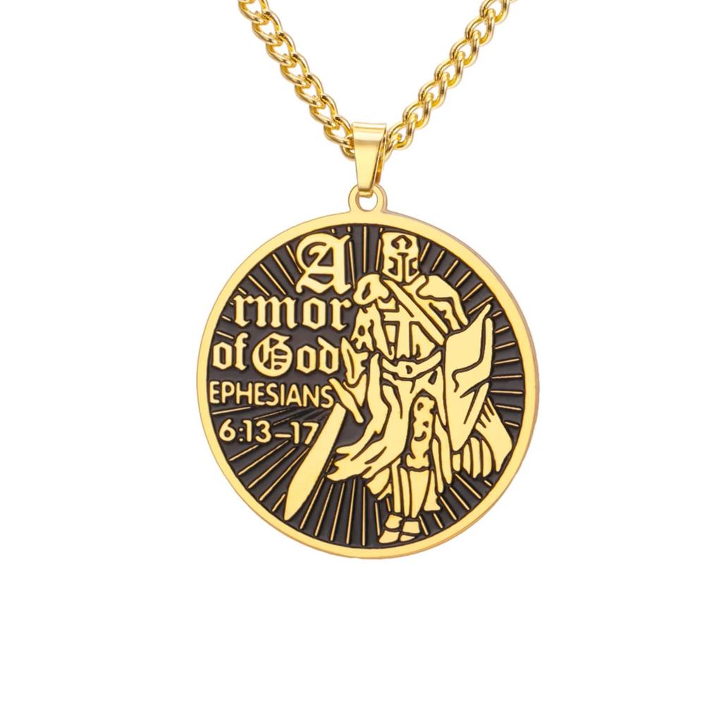 LIKGREAT Rüstung Gottes Halskette für Männer Frauen Edelstahl Anhänger Halsketten zum Schutz & Glauben Christlicher Schmuck Geschenk