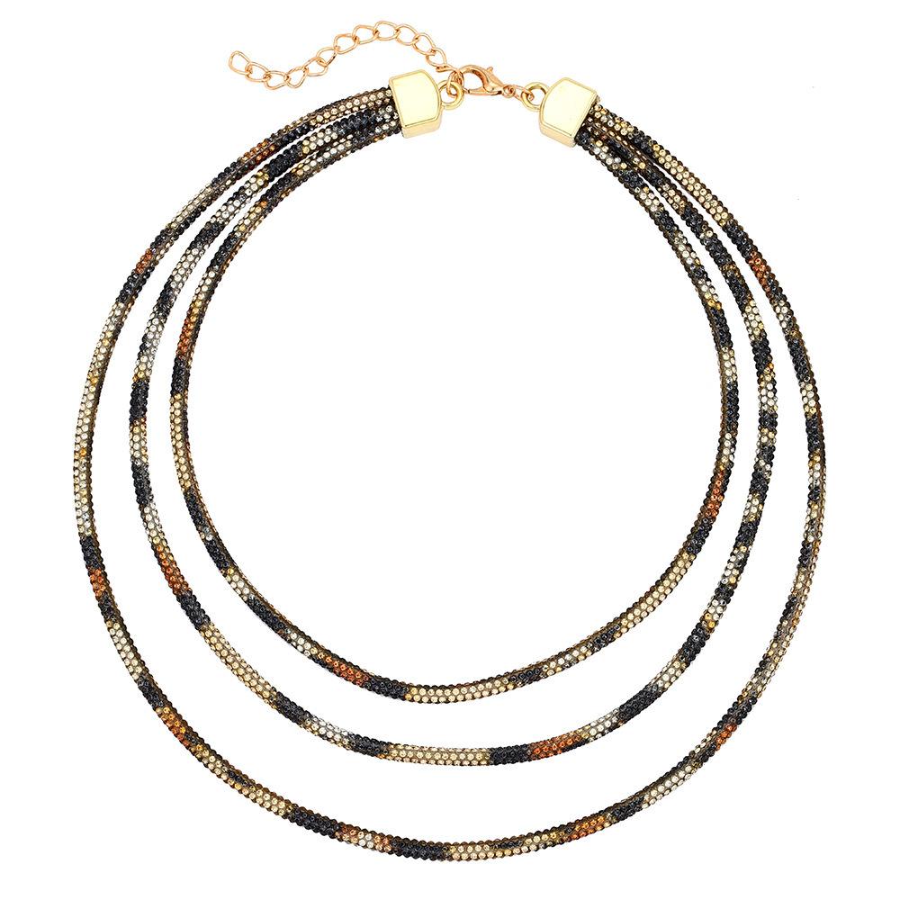 Rhinestone Love Irregular Multi-Layer Collarbone Chain Bracelet, Leopard Print High-End Metal Style Fashion Jewelry Women