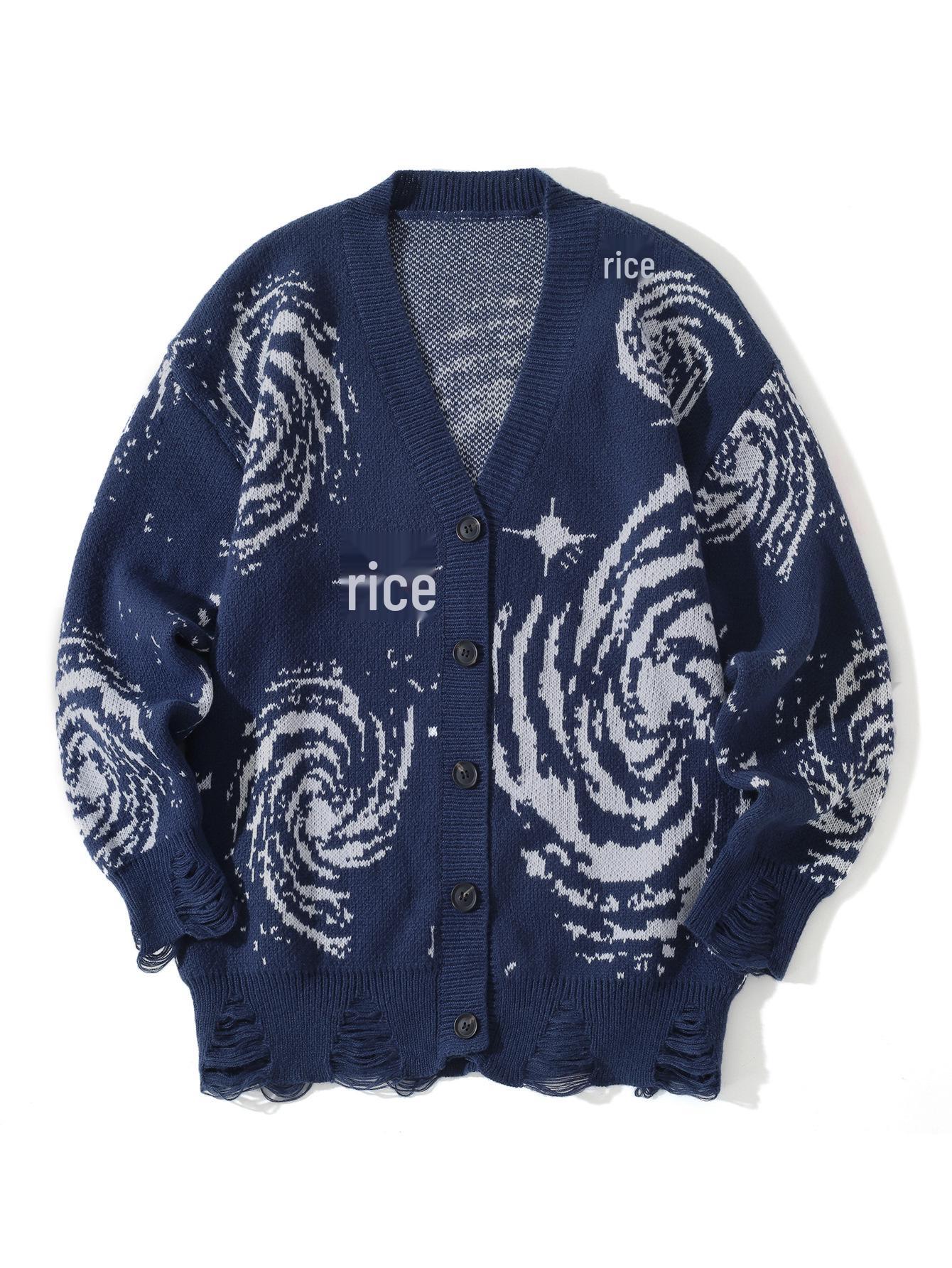 

2024 Autumn/Winter Retro Swirl Line Jacquard Men s Loose Knit Cardigan M синій