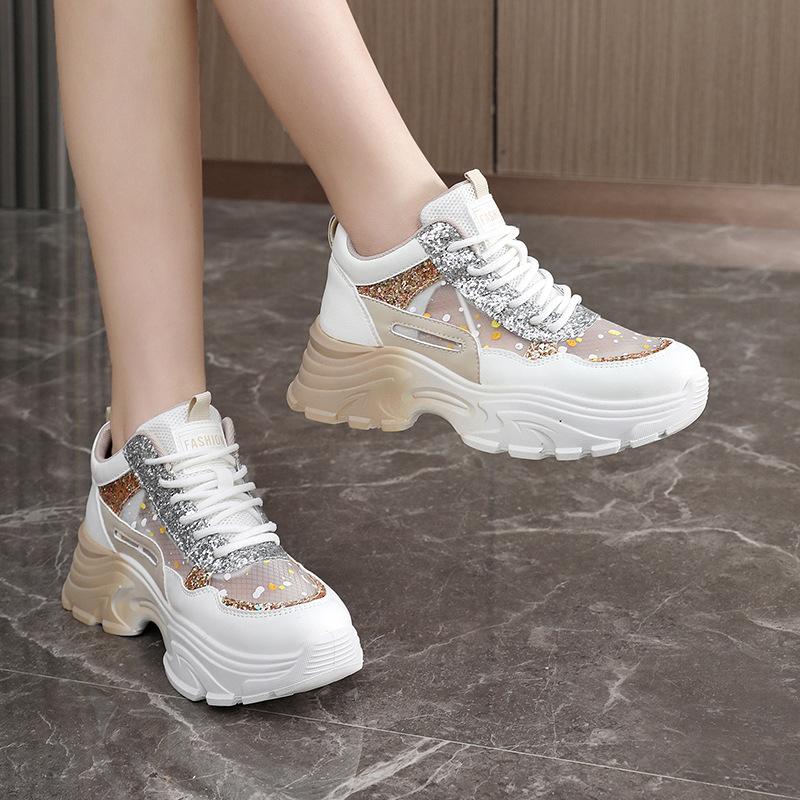 Inner Height Increase Women's Spring New Summer Mesh Casual Sports Shoes Breathable Dad Shoes Versatile