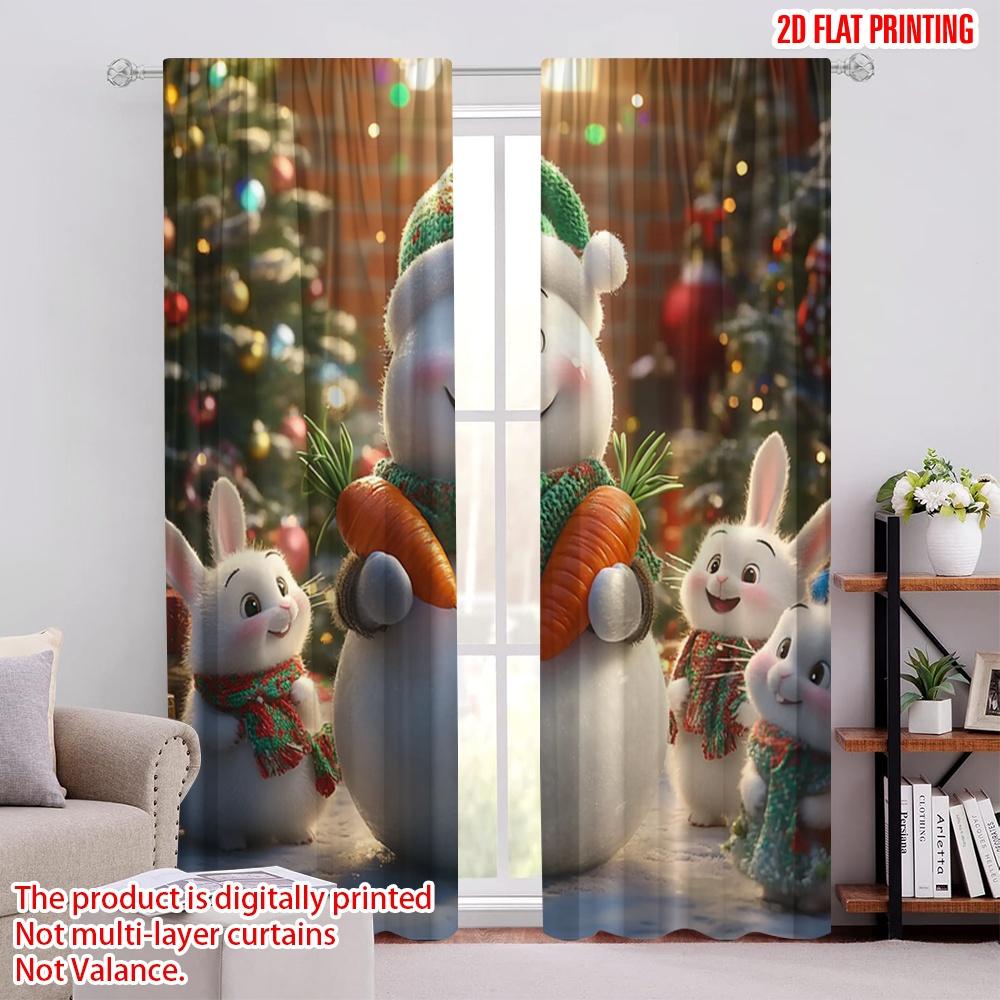 

Flat Printing Merry Christmas Window Drapes Polyester Fabric Without Electricity Party Holiday Curtain Set Of 2 Made Washable W100*H70(CM)-Rod Pocket&1PCS