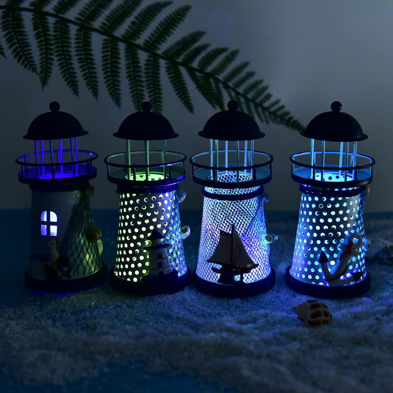 Led Light Metal Lighthouse Anchor Mediterranean Decorative Home Nautical Decor