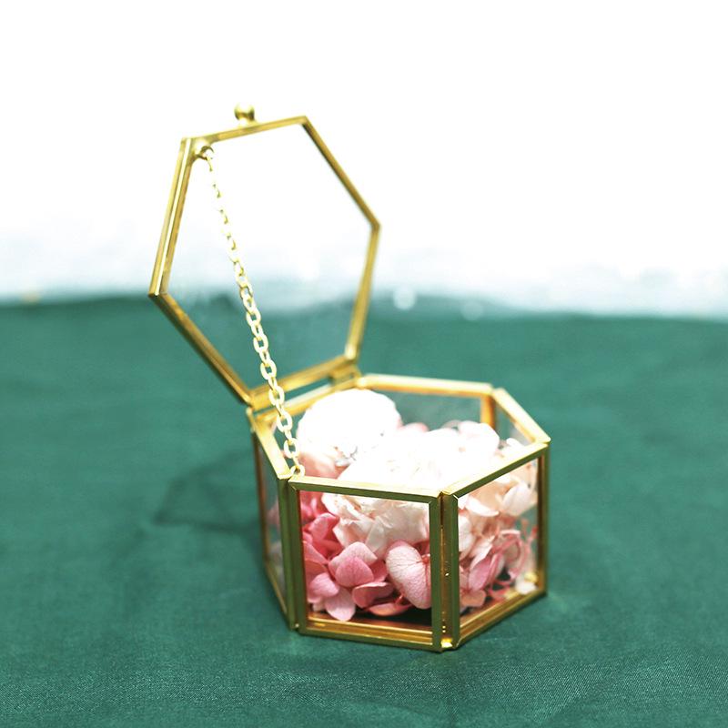 Hexagonal Engagement & Wedding Ring Box - Transparent Glass Jewelry Storage Gift Box