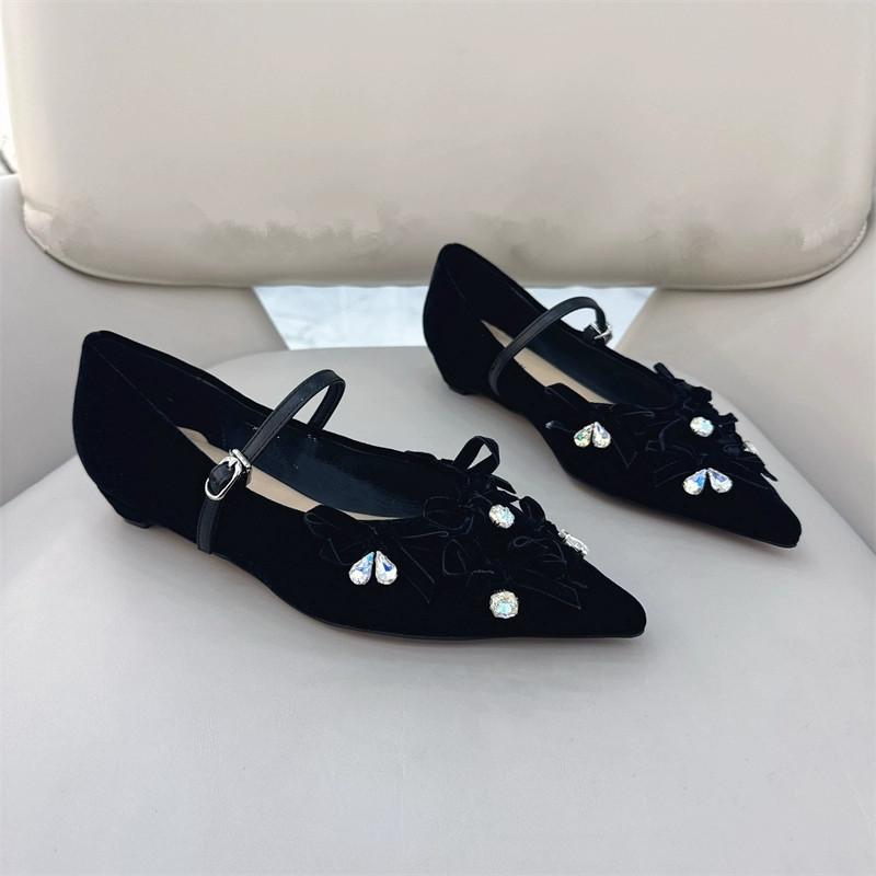 

Fashion Women Sexy Pointed Toe Shoes Luxury Crystal Bow Sandals Dress Party New 2025 Designer Summer Loafers Buckle Shallow Zapatillas 40 чёрный