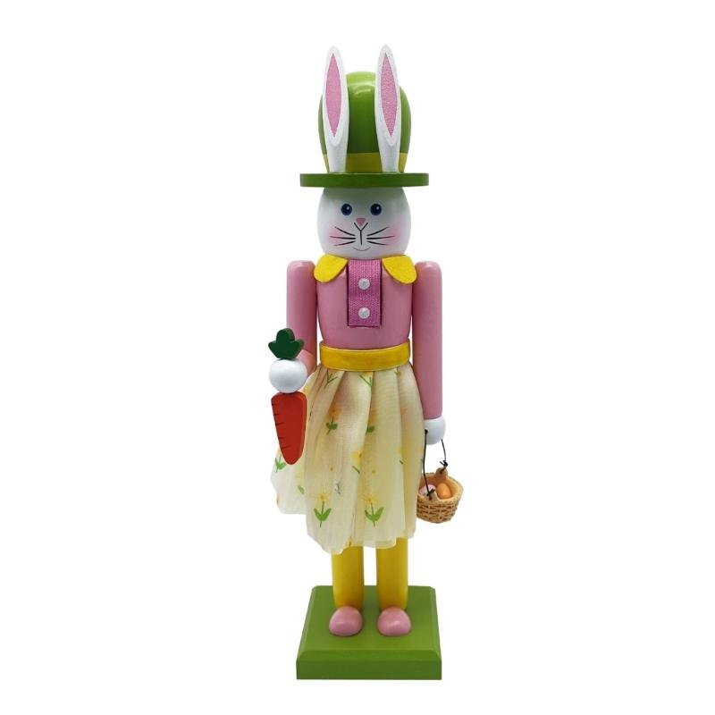 30.8cm Wooden Easters Bunnies Nutcrackers Figurine Ornament Rabbit Soldier Figure for Holiday Decoration Enthusiasts