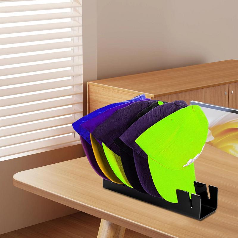 Baseball Cap Holder Acrylic Hat Display Rack For 7 Ball Caps Space Saving Stand Shelf With 2 Self-Adhesive Hooks No Install Home