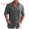 Spring Fall Men Shirt Turn-down Collar Chest Pocket Single-breasted Loose Long Sleeves Button Cardigan Mid Length Casual Daily Wear Top