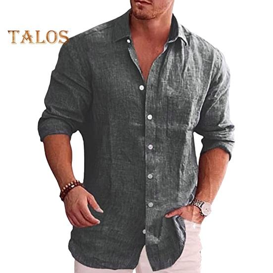 Spring Fall Men Shirt Turn-down Collar Chest Pocket Single-breasted Loose Long Sleeves Button Cardigan Mid Length Casual Daily Wear Top