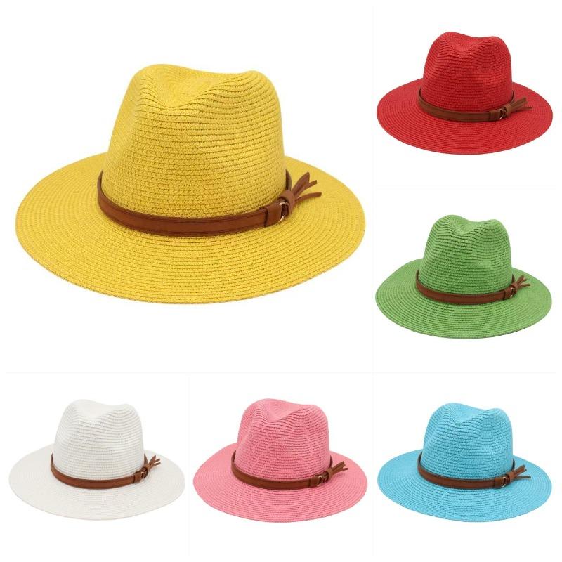 Yiran Dayang Hat Women's Yellow Spring And Summer Panama Hat With Belt Accessories Straw Hat Beach Breathable Casual Jazz Hat European And American Style
