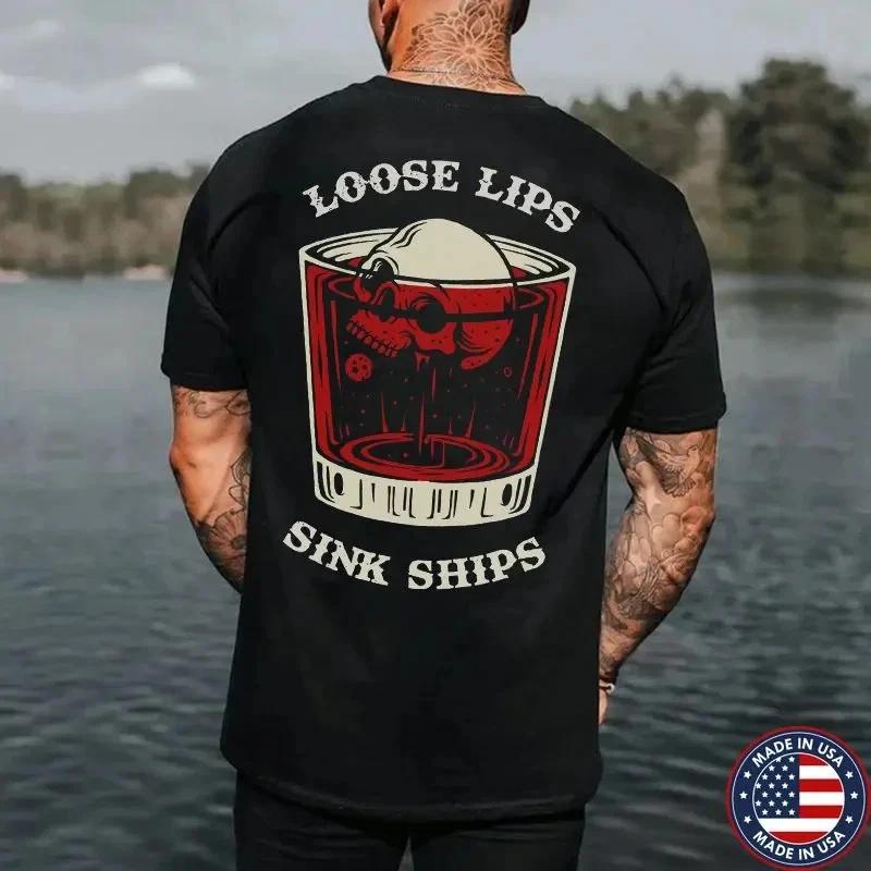 LOOSE LIPS SINK SHIPS Skull Liquor Print Men s T-shirt XXL