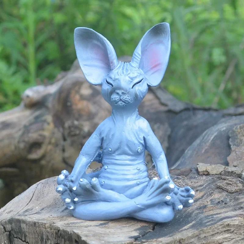 

Creative Hairless Cat Ornament Meditation Yoga Happy Cat Decoration Art Sculpture Outdoor Garden Sculpture Home Accessories