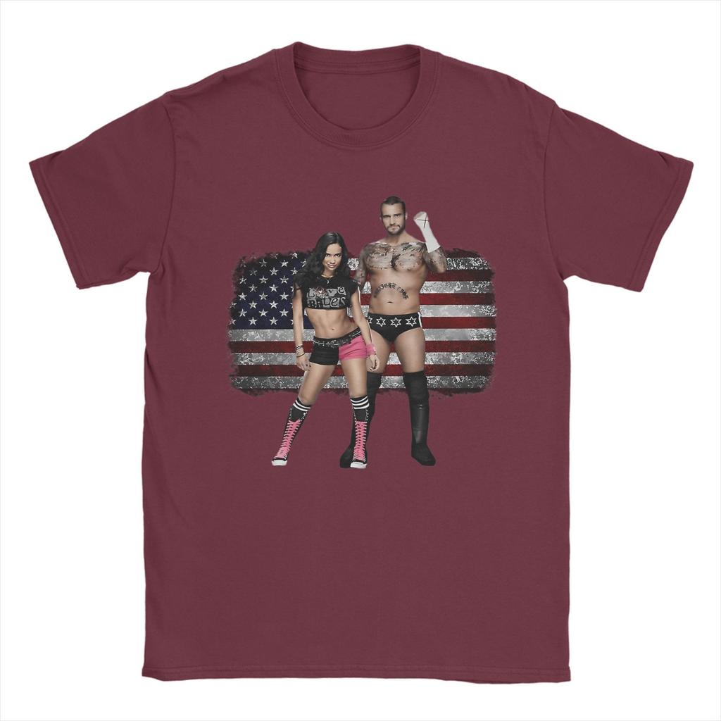 Men's T-Shirts Aj Lee CM Punk Wrestling Humorous Cotton Tees Short Sleeve USA Flag T Shirt O Neck Clothes Printed