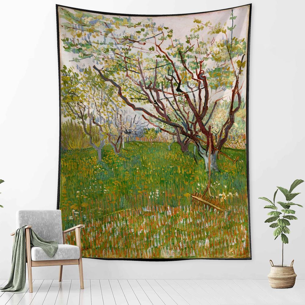 Idyllic Forest Cabin Tapestry Wall Hanging Bohemian Psychedelic Mystery Van Gogh Oil Painting Bedroom Decor