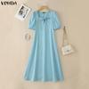 VONDA Abito Maxi Lungo Casual Elegante Estivo da Donna con Scollo Quadrato, Maniche a Sbuffo e Fiocco