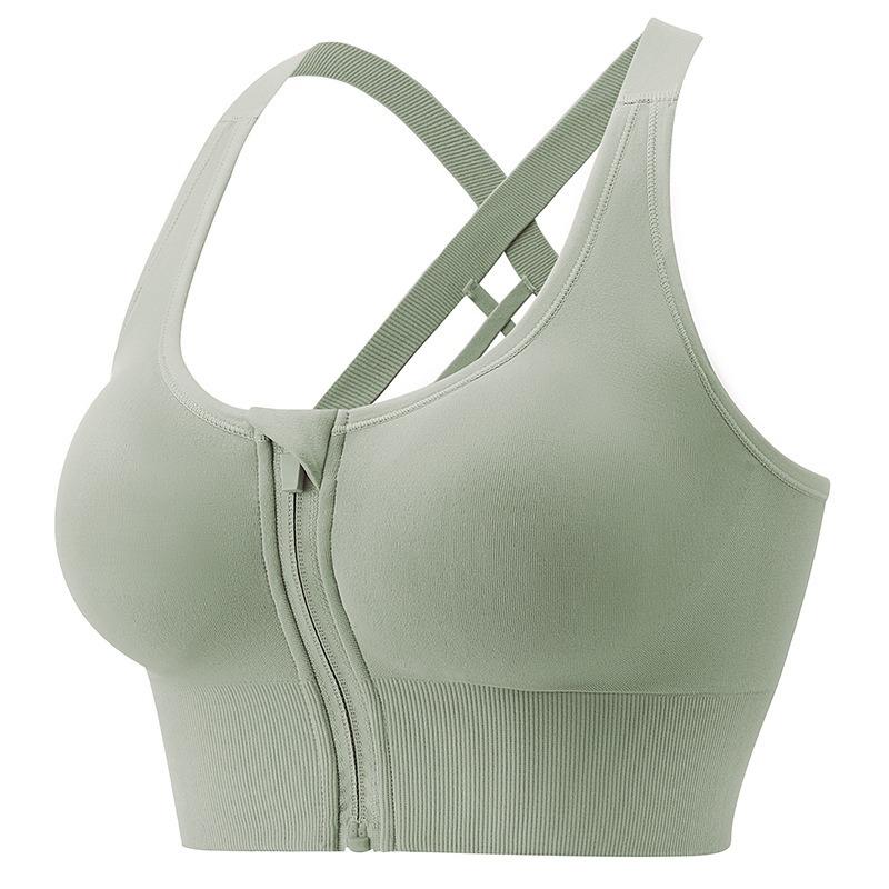 Women High Impact Shockproof Front Zipper Push Up Beauty Back Sports Yoga Running Bra