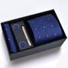 Gift Box Men'S Tie Square Scarf Cufflinks Tie Clip Five-Piece Set, Formal Business Blue Stripes