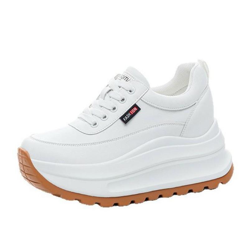 8CM Heel Sneakers Genuine Leather White Platform Sneakers for Women Chunky Platform Women New Sneaker Shoes Wedge Heel