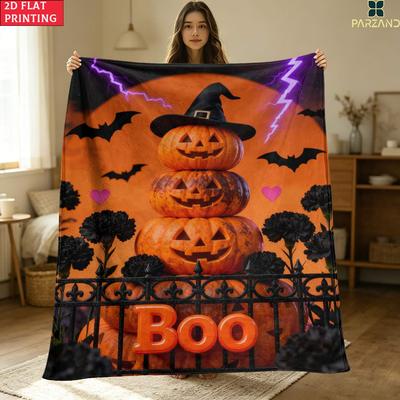 2d Flat 1pc Halloween Boo Blanket-Lightweight Home Furnishings Bedding Blanket 280gsm Suitable for Sofas Beds Travel Camping Living Rooms Offices Sofa
