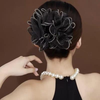 High-End Black Mesh Rhinestone Hair Tie – Durable, Elastic Rubber Band for Buns & Ponytails