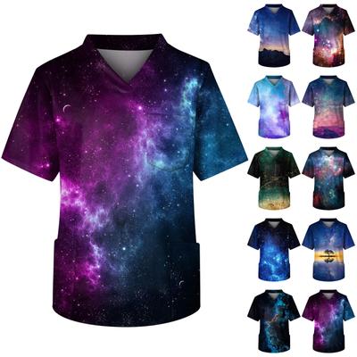 Men's Short Sleeve V Neck Star Print Chest Pocket Work Top