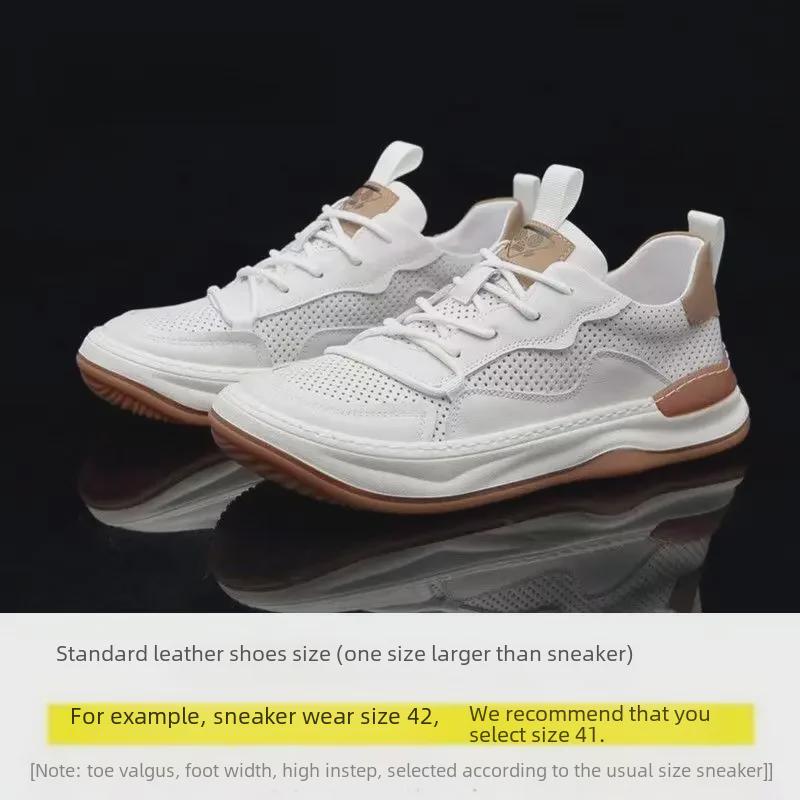 Pánské evropské boty z pravé kůže s tlustou podrážkou, prodyšné, ležérní, bílé - Trend pro jaro 2025